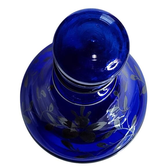 Rossini Empoli, Italy Decanter, Cobalt Blue with Silver Overlay, Vintage - Picture 5 of 8